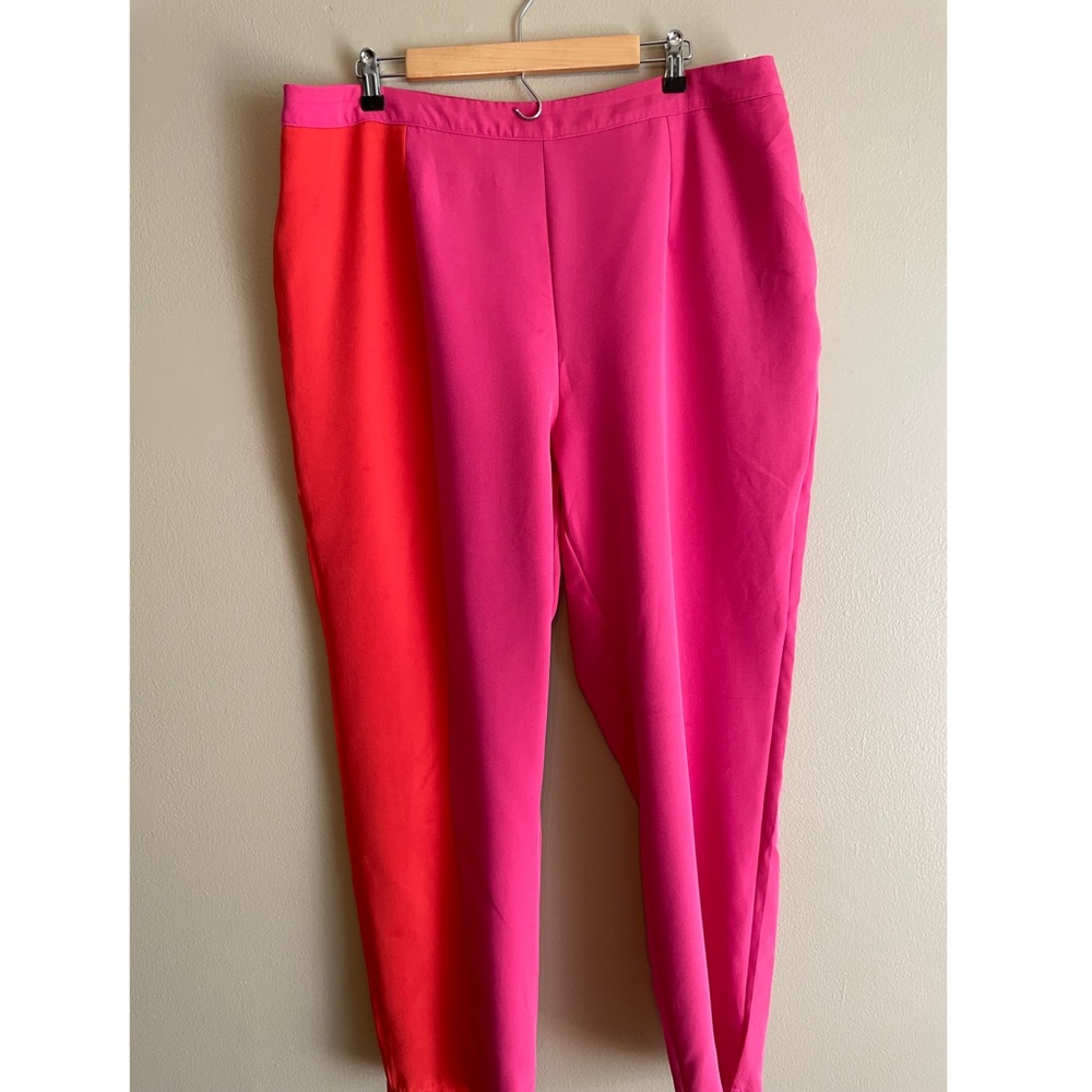 Red and Hot Pink colorblock dress pants